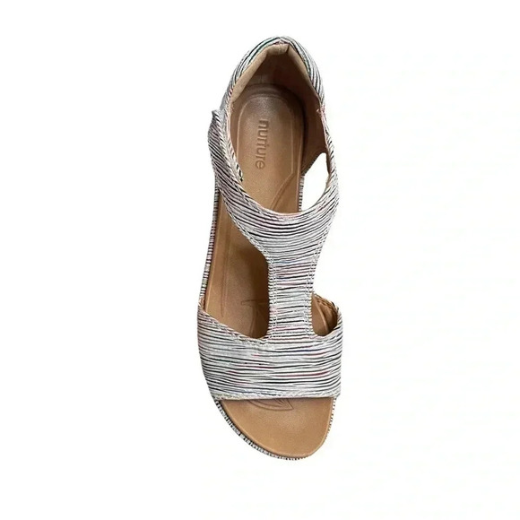 Nurture Multicolor Striped Leather Low Wedge Hook and Loop Sandals Womens size 8 - Picture 15 of 16
